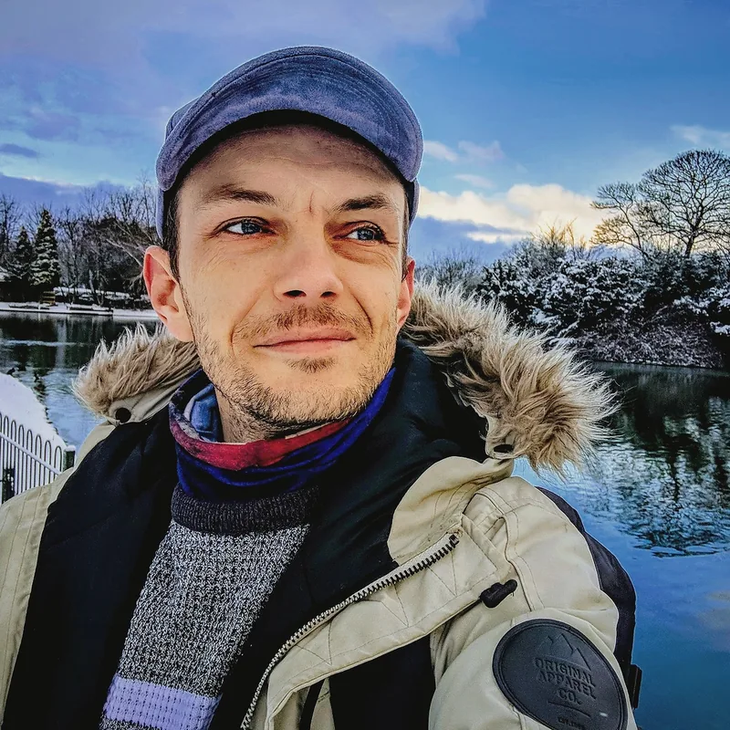 Duncan, creator of Whit Did Ye Say?, at a frozen loch in Falkirk